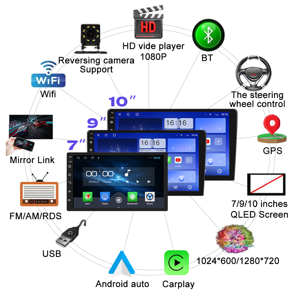 Autoradio Android, 7/9/10/10 , 1 Din, Navigation GPS, Carplay, Lecteur DVD, Audio StÃ©rÃ©o, DSP, Limitation Automobile n° 5