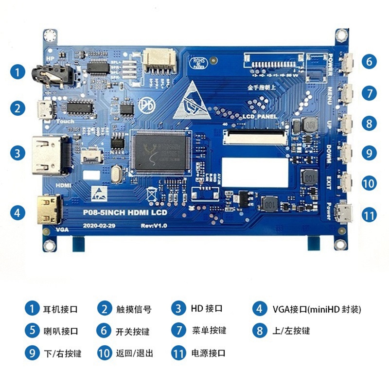 Support de carte de pilote d'affichage Ã  Ã©cran LCD, moniteur tactile LCD, carte de pilote pour Raspberry Pi, 800x480, 5 pouces n° 3