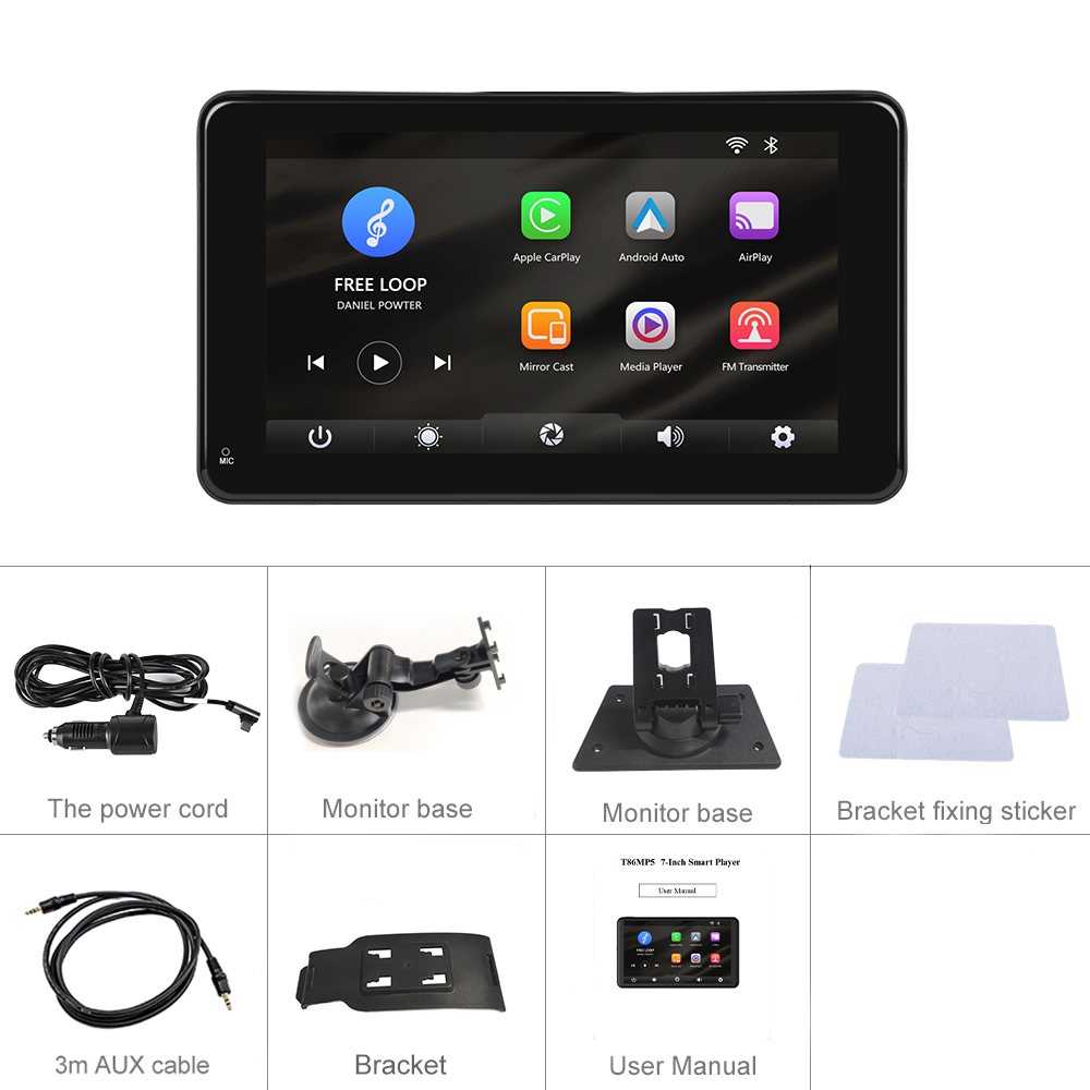 Podofo â€“ moniteur de voiture universel 7 pouces HD, Ã©cran 1024x600, Carplay MP5, prend en charge Android Auto, avec commande vocale, camÃ©ra de recul, DVD n° 6