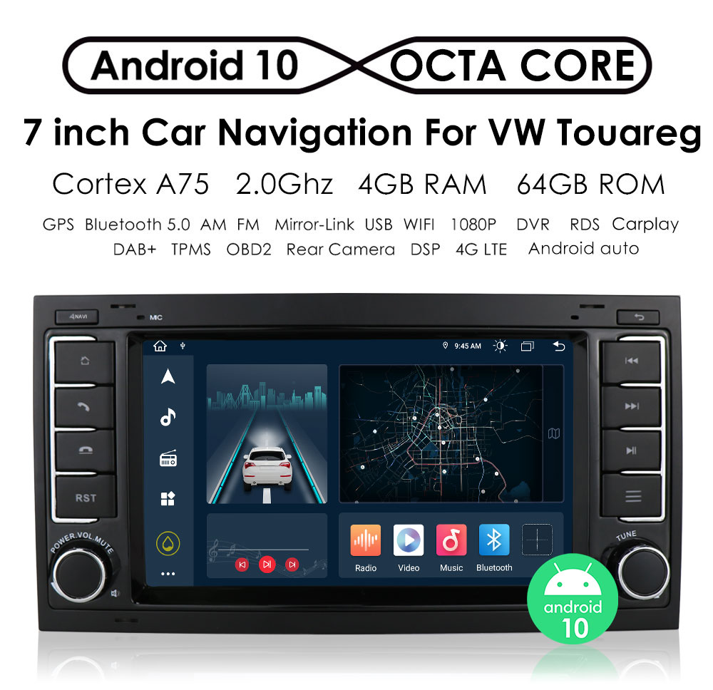 Hizpo 7-Autoradio Android avec GPS, 8 cœurs, audio, DSP, SWC, 4G, BT, limitation, VW, Volkswagen Touareg, Transporter T5, Multivan, CarPlay n° 4
