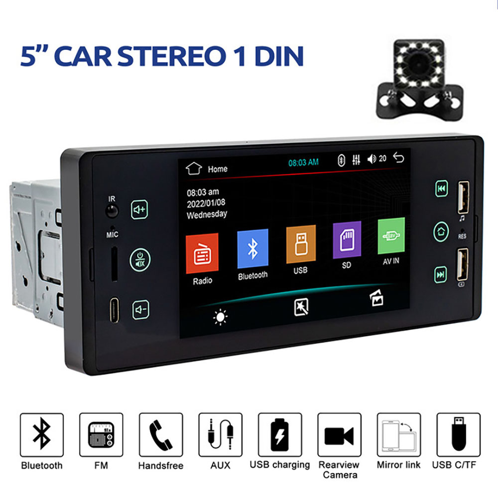 Lecteur MP5 de voiture avec Ã©cran tactile IPS, autoradio stÃ©rÃ©o automatique, Bluetooth, lien miroir, vidÃ©o de limitation de voiture universelle plus tard, 1 Din, 5 pouces n° 1