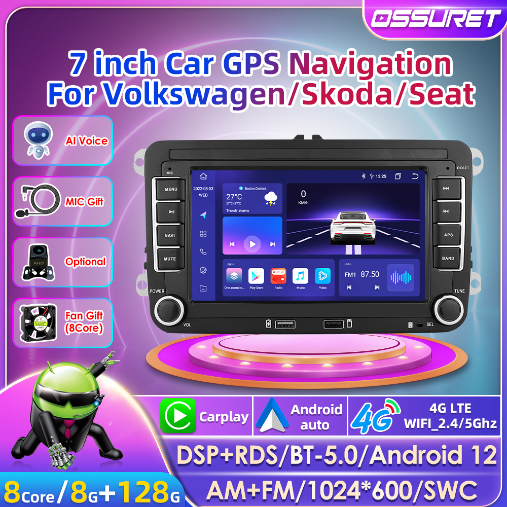 Ossuret-Autoradio 7 , Android 12, GPS, 4G, 2 DIN, Carplay, pour voiture VW Volkswagen, Skoda, Octavia, Golf 5, Touran, Passat, Gods, Polo, Jetta, MK5 n° 1