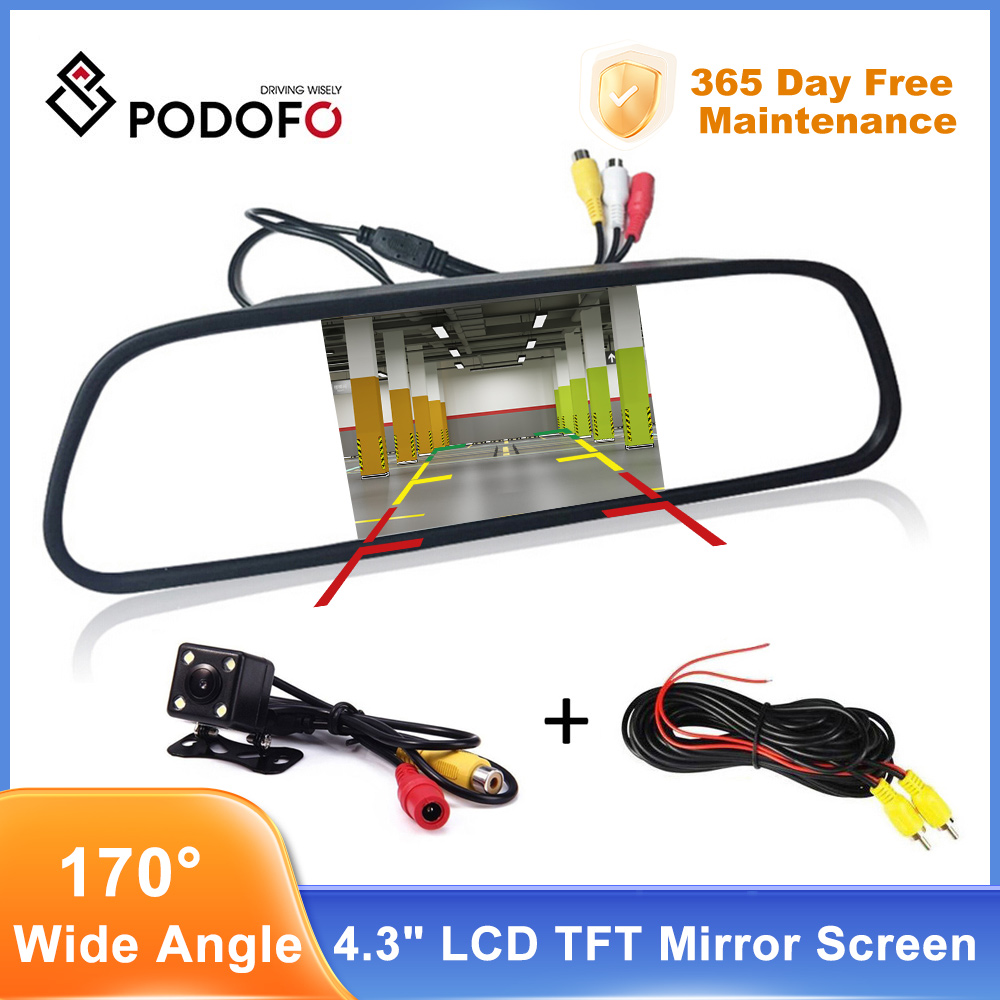 PodoNuremberg-Moniteur de rÃ©troviseur de stationnement de voiture LCD, 4.3 , 2 entrÃ©es vidÃ©o pour camÃ©ra de recul, vision nocturne LED, barrage automatiques n° 1