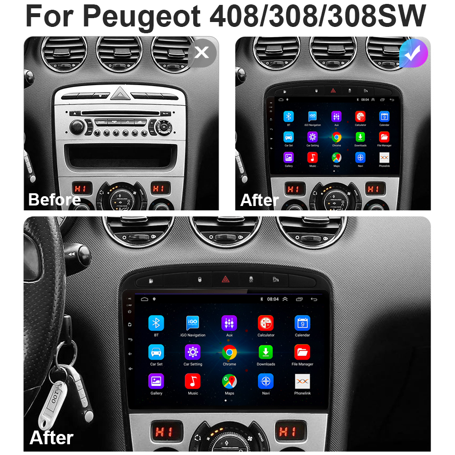 Autoradio Android 10, 4 Go/64 Go, GPS, RDS, DSP, 2DIN, lecteur multimÃ©dia, sans DVD, pour voiture KIT 408, 308SW, 308 n° 2