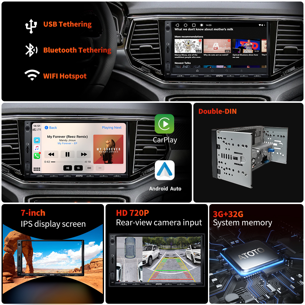 ATOTO-Autoradio S8 avec Ã‰cran Tactile de 7 Pouces, CarPlay, Android 10, 2 Din, Limitation Radio, Lecteur VidÃ©o, Carte de Navigation GPS, Bluetooth n° 2