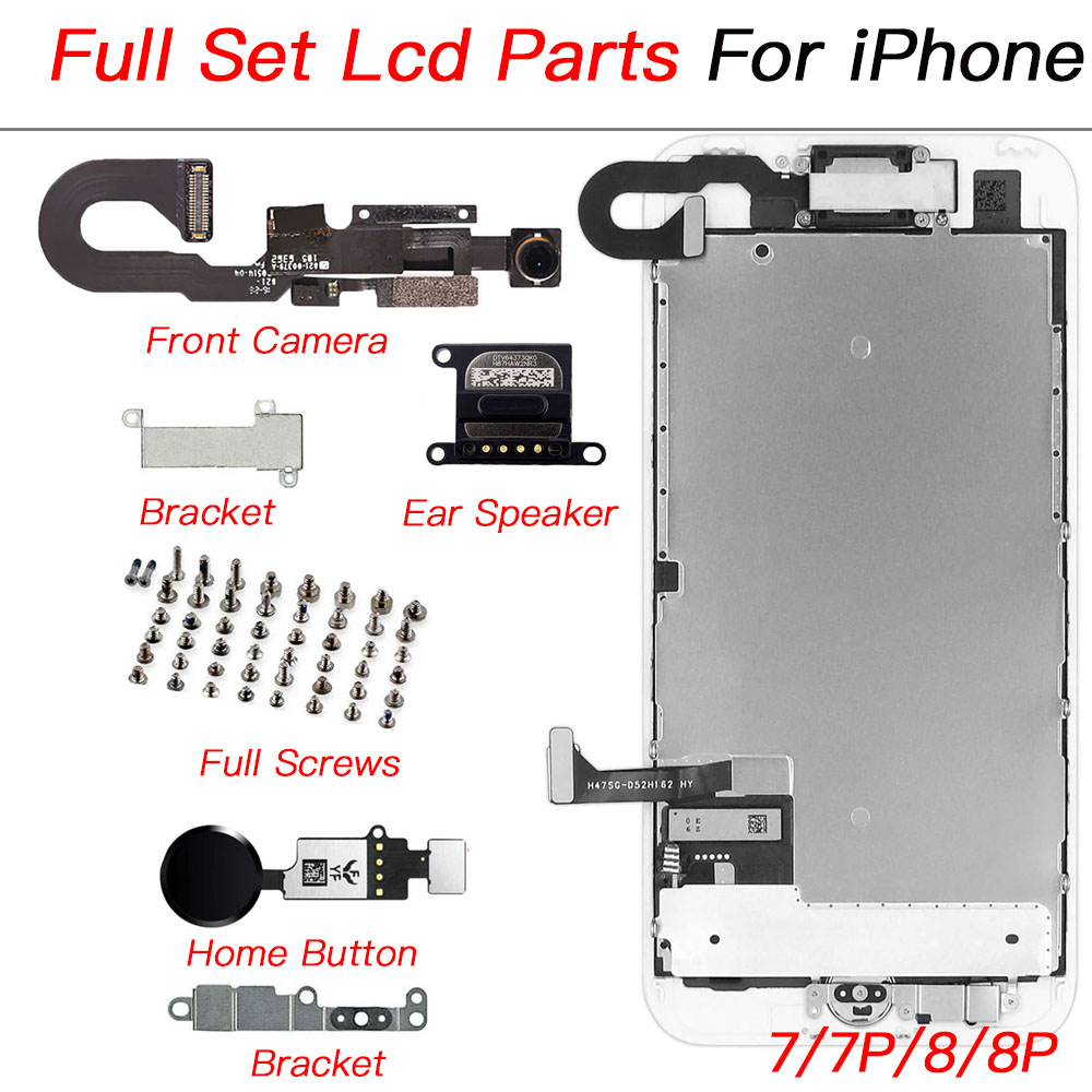 Ensemble complet de piÃ¨ces LCD de remplacement pour iPhone 7 8 Plus, camÃ©ra avant, bouton d'accueil, cÃ¢ble flexible, haut-parleur d'oreille avec toutes les vis n° 1