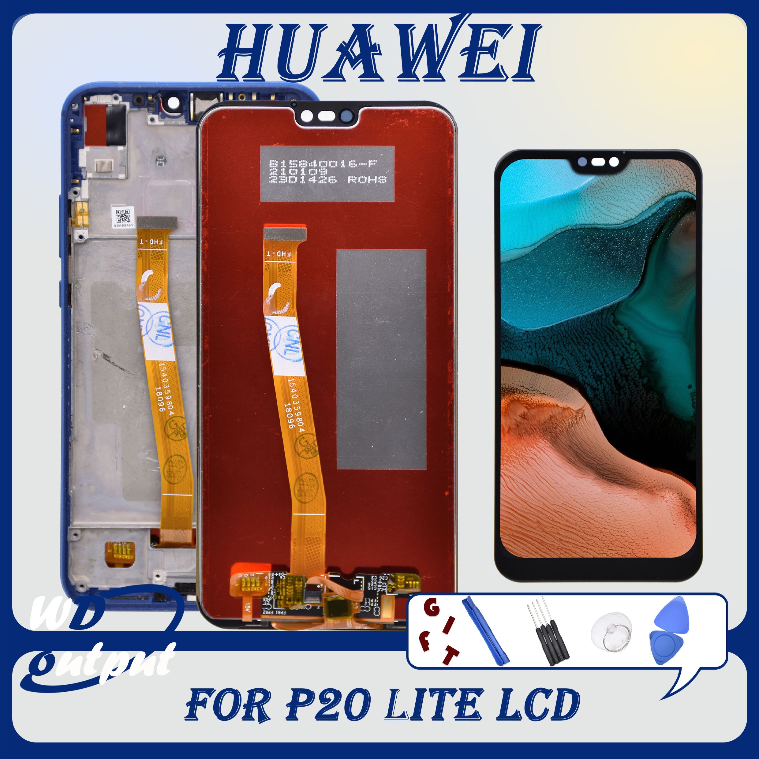 Bloc écran tactile LCD avec châssis, 5.84 pouces, pour Huawei P20 Lite, original n° 1