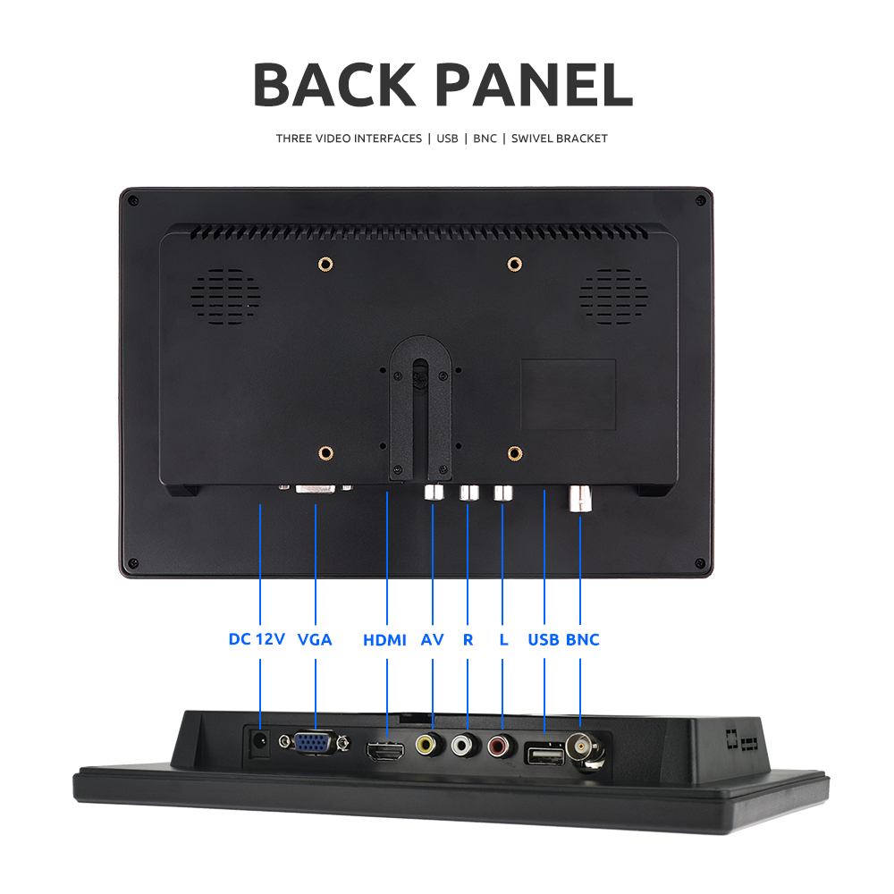 MJDOUD-Moniteur HDMI de voiture avec VGA pour TV et ordinateur, Ã©cran de document LCD pour PC, systÃ¨me de sÃ©curitÃ© Ã  domicile, affichage de camÃ©ra de recul, 10.1 pouces n° 2