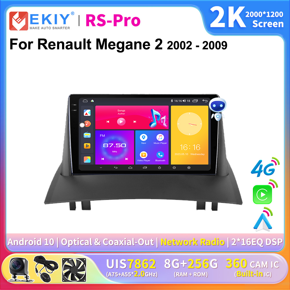 EKIY Autoradio avec Ã‰cran 2K pour Renault Megane 2 2002-2009 Navigation GPS Android 10 DVD StÃ©rÃ©o Lecteur 4G DSP n° 1