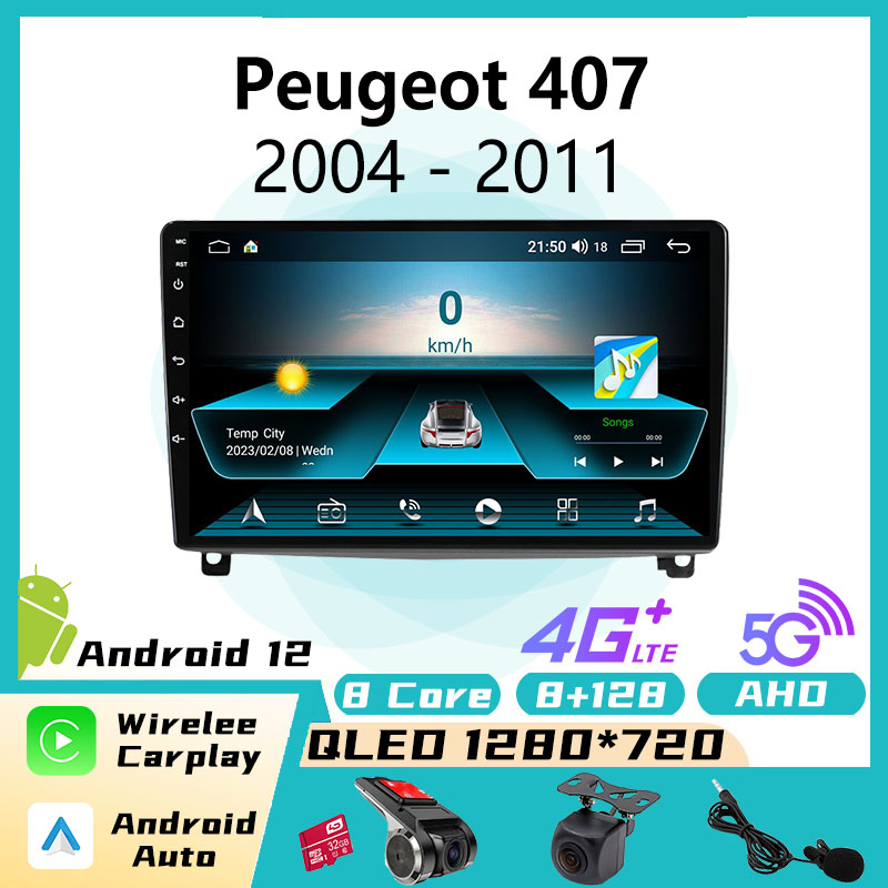 Autoradio Android, Navigation GPS, Lecteur MultiXXL, 4G, 2 Din, avec Limitation VidÃ©o, pour Voiture KIT 407 (2004-2011) n° 1