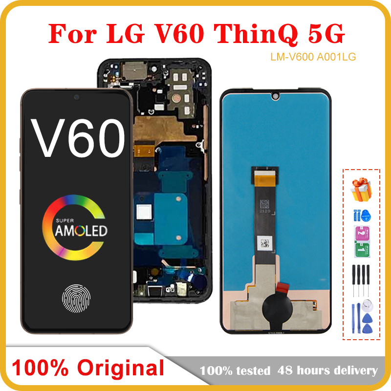 6.8 Original AMOLED pour LG V60 ThinQ 5G LM-V600 LMV600EA LCD Ã©cran tactile HÃ©bergements eur remplacement pour LG V60 couvercle de batterie n° 1