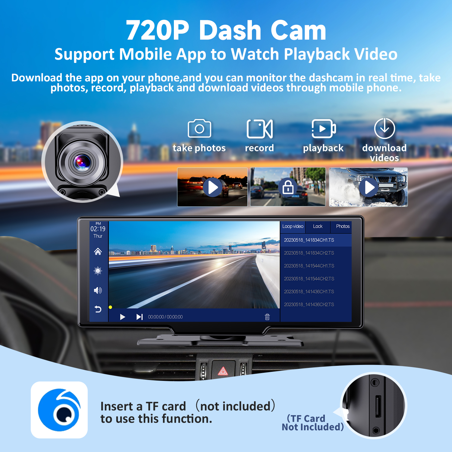 Autoradio portable avec Dash Cam, Apple Carplay, Android Auto, Bluetooth, Ã©cran tactile, support de tableau de bord, 10 n° 4