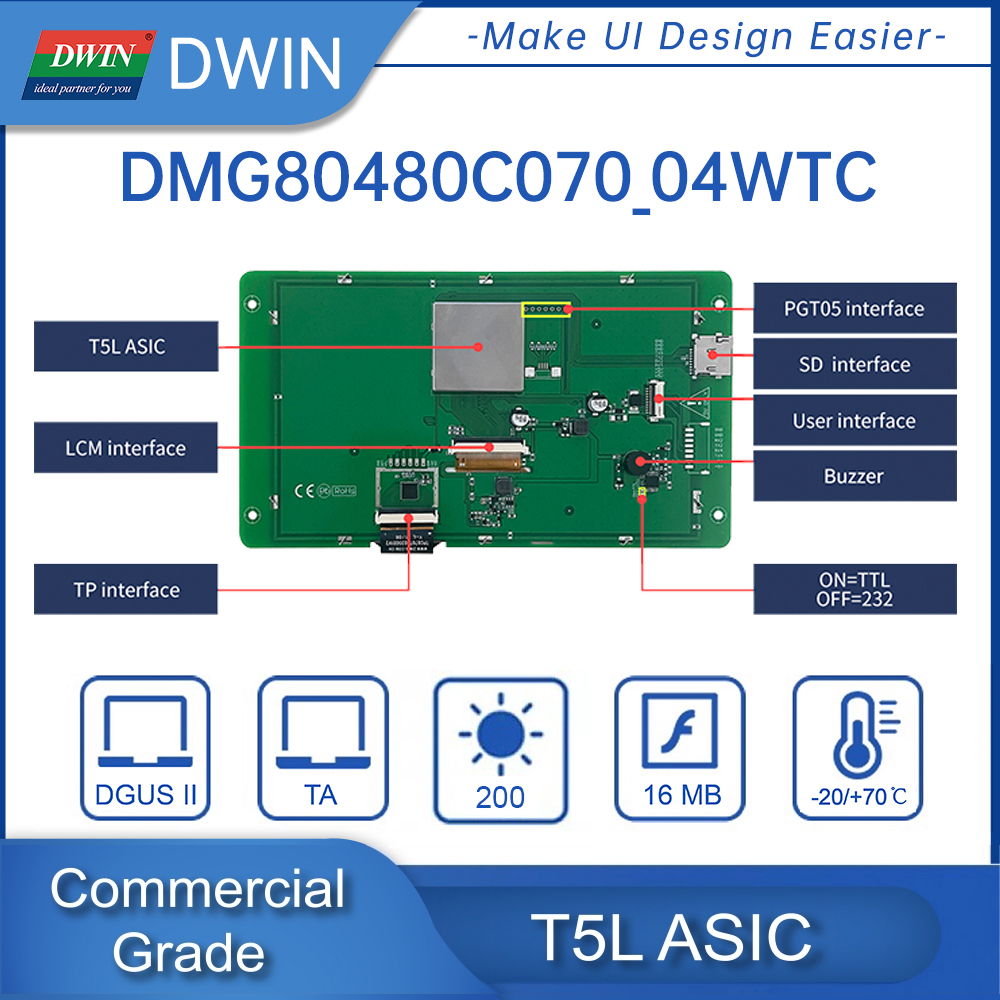 DWIN 7 pouces LCD Tech 800*480 RS232/TTL HMI Ã‰cran Tactile Commercial Smart UART TFT Affichage DMG80480C070-04W n° 3