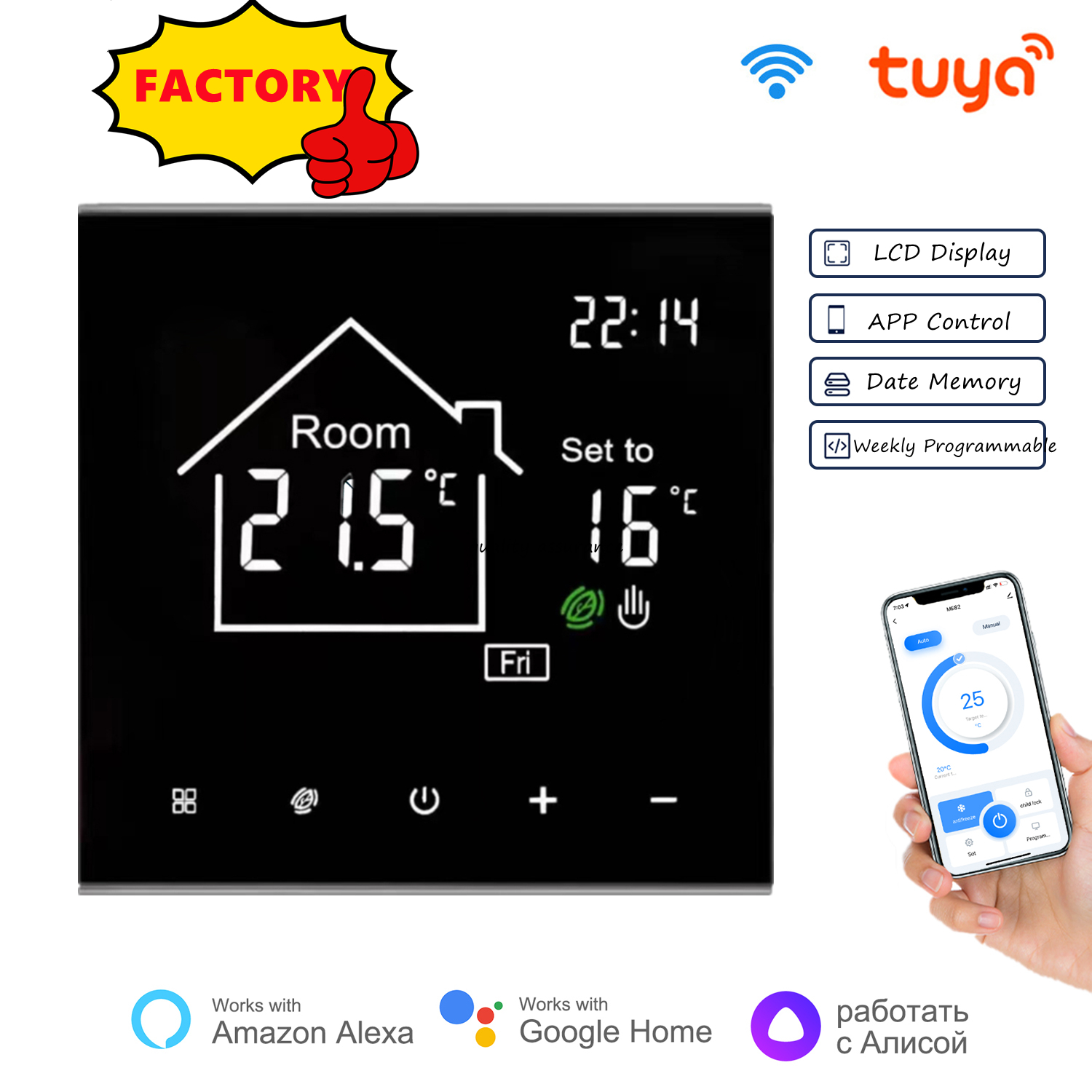 Tuya-Thermostat Intelligent avec Ã‰cran Tactile LCD, pour Chauffage Ã‰lectrique au Sol, Eau/Gaz, Microphone, TÃ©lÃ©commande de TempÃ©rature n° 1