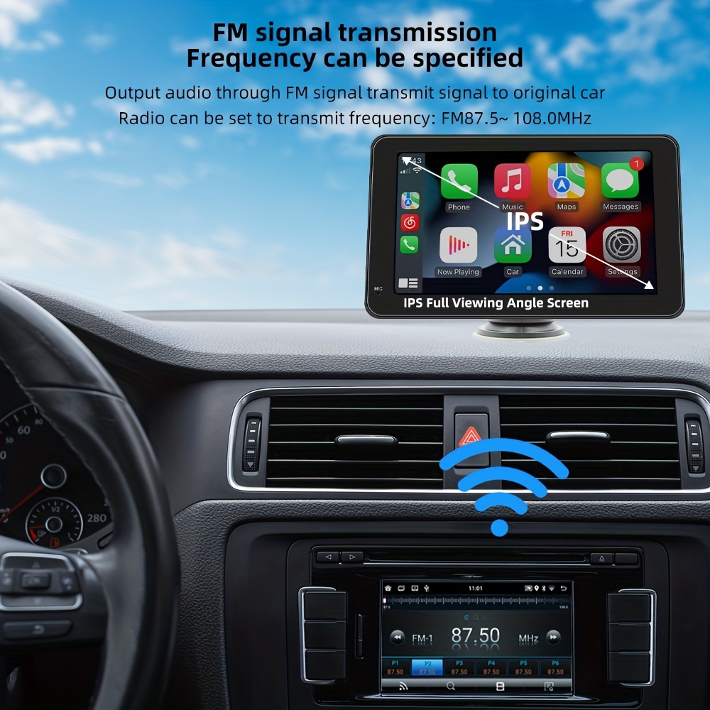 StÃ©rÃ©o de voiture portable sans fil avec Ã©cran tactile IPS7 , CarPlay, Android Auto, lecteur Ã  limitation automatique, Mirror Link, Siri, BT, Navi n° 2