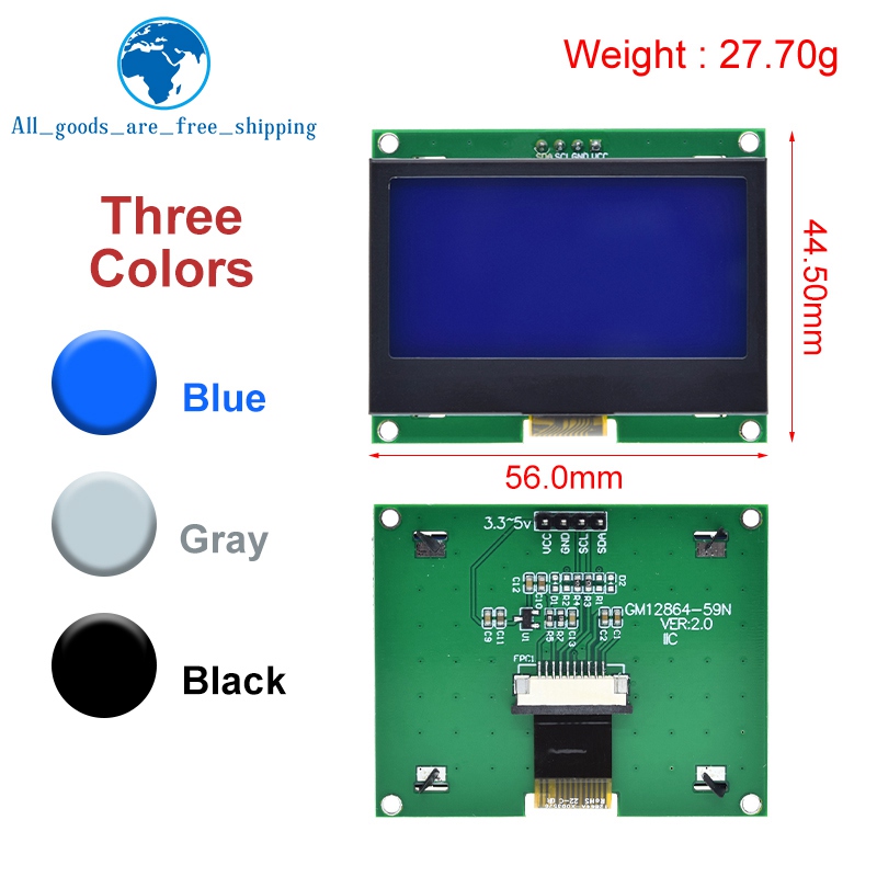 TZT â€“ panneau d'affichage graphique LCM 12864x64 pour Arduino, Module LCD IIC 128x64, I2C ST7567S n° 3