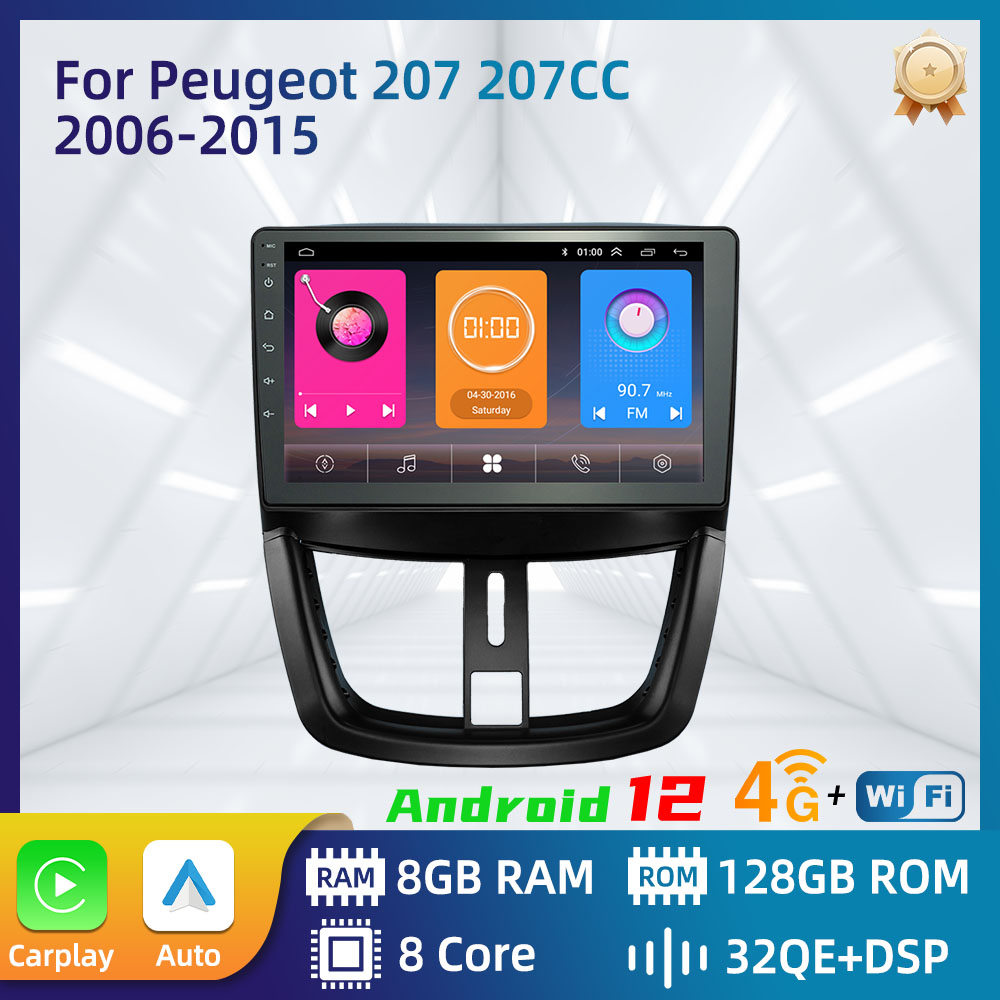 Autoradio Android 9 , navigation GPS, lecteur audio stÃ©rÃ©o, unitÃ© centrale, 2 DIN, pour voiture KIT 207, 207CC (2006-2015) n° 1