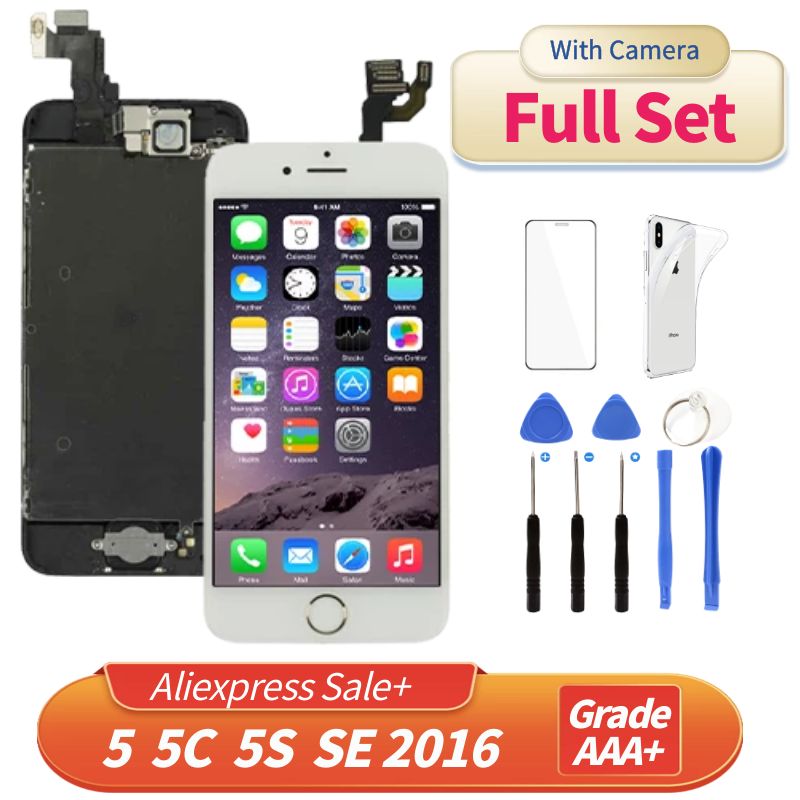 Ensemble Ã©cran tactile LCD No.1 de remplacement, camÃ©ra avant installÃ©e, bouton accueil + outils, pour iPhone 5 5s 5C SE 2016 n° 1