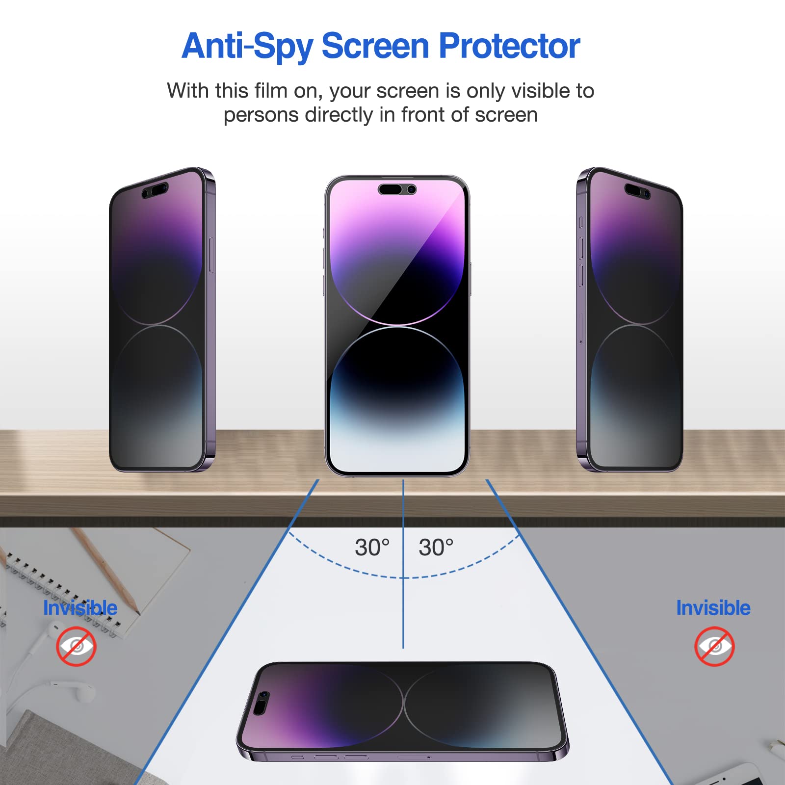 Protecteur d'écran pour iPhone, 2 pièces, en verre trempé, Anti-espion, noir foncé, Film de protection pour confidentialité, séries 14 13 12 11 n° 4