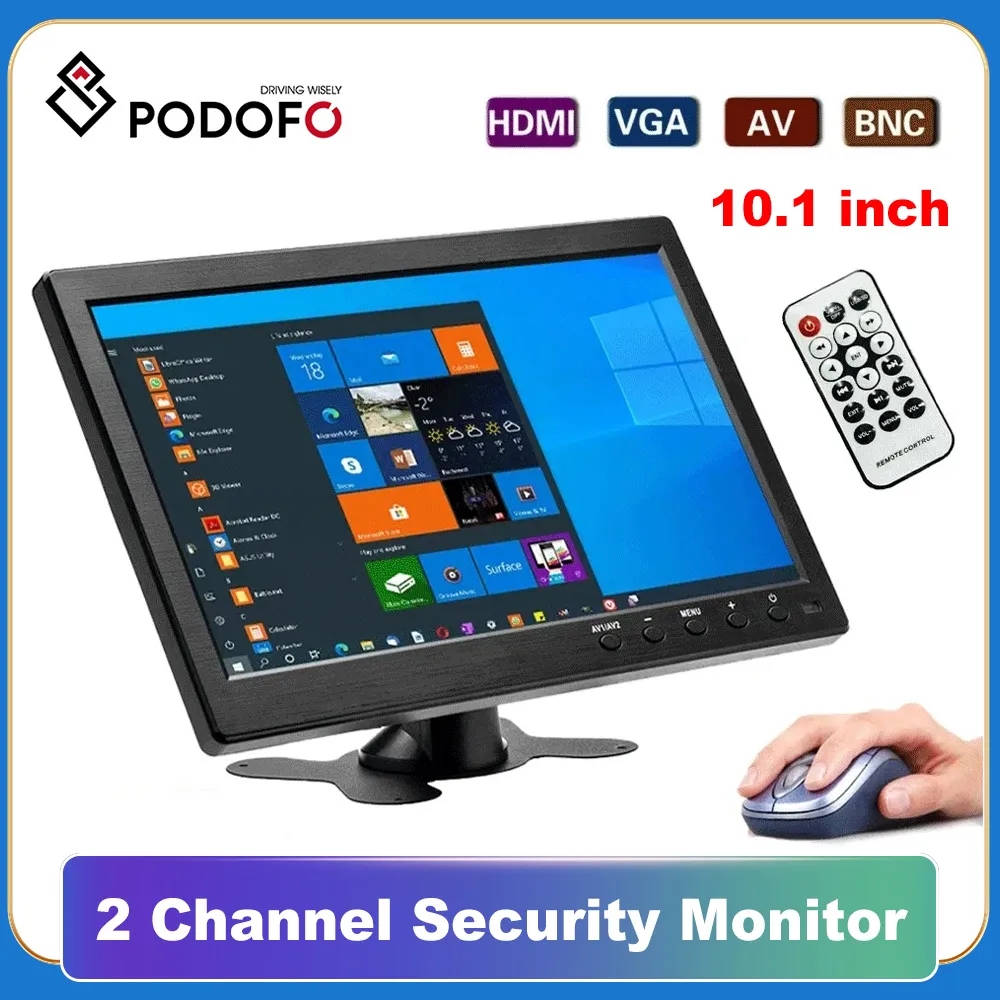 PodoNuremberg-Moniteur de sÃ©curitÃ© avec haut-parleur VGA, Ã©cran LCD HD 10.1 pouces, mini tÃ©lÃ©vision et Ã©cran d'affichage d'ordinateur, entrÃ©e vidÃ©o 2 canaux n° 1