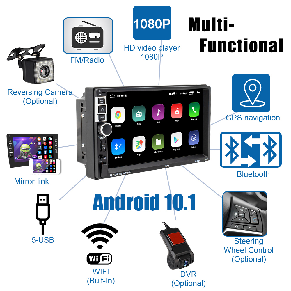 Lecteur MP5 de voiture avec Ã©cran de 7 pouces, transmetteur FM Android, affichage vidÃ©o multimÃ©dia, radio audio automatique, GPS, Bluetooth, WiFi, autoradio universel n° 2