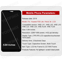 LCD para huawei p20 lite  pantalla para de 5.84 inches, NumÃ©riseur para Huawei P20 Lite Pantalla Nova 3e ANE-LX1 ANE-LX2 affichage LCD small picture n° 2