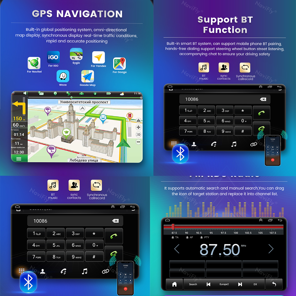 NaviFly-Autoradio Android Universel, Navigation GPS, Ã‰cran Tactile, Carplay Sans Fil, 2Din, 9/10 Pouces n° 4