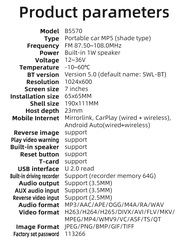 BQCC-Autoradio sans fil portable avec Ã©cran tactile, lecteur MP5 vidÃ©o, Apple CarPlay, Android Auto, StÃ©rÃ©o, Limitation, 7 pouces small picture n° 5