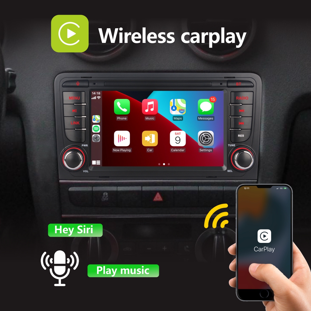 Autoradio Android Carplay avec Ã‰cran Tactile IPS de 7 Pouces, CamÃ©ra de Rectransistors DAB + AHD, Sans Fil, pour Voiture Audi A3 S3 RS3 (2003-2012) n° 2