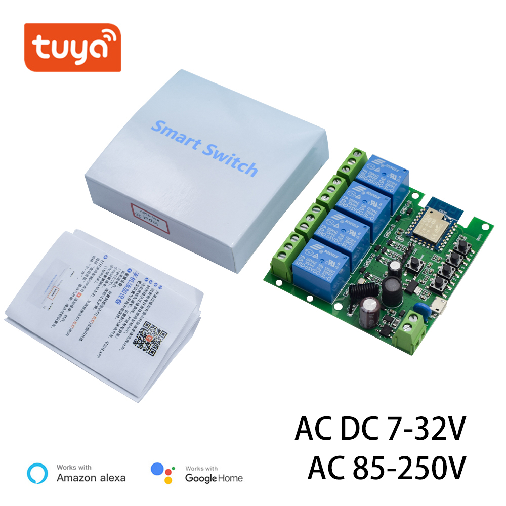 Tuya Smart Switch USB, 5V AC, DC, 7V-32V, 85-250V, RÃ©cepteur RF, Maison, Moteur de lumiÃ¨re de tournesol, Citations Tech, 4 canaux, Vocie, Alexa n° 1