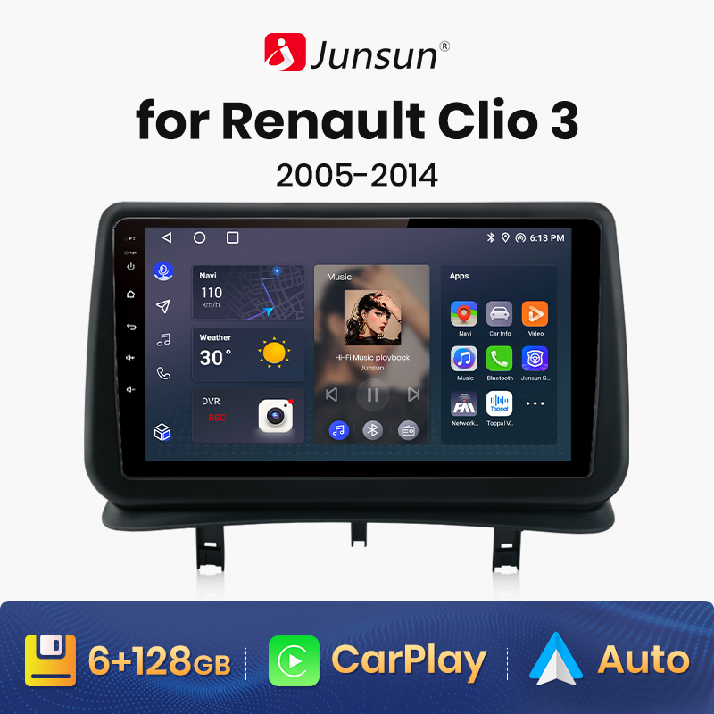 Junsun-V1 AI Voice Wireless CarPlay Android Auto Radio pour Renault Clio 3, 2005-2014, 4G, Limitation de la voiture, GPS, Autoradio 2Din n° 1