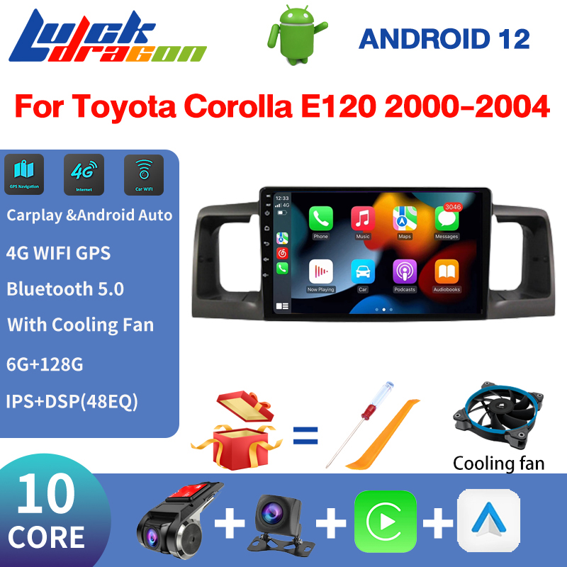 Autoradio Android 12 avec Ã‰cran IPS, Lecteur VidÃ©o, Audio existent, GPS, 2Din, 6 Go + 128 Go, pour Toyota CorTrustE120, BYD F3 (2000-2004) n° 1