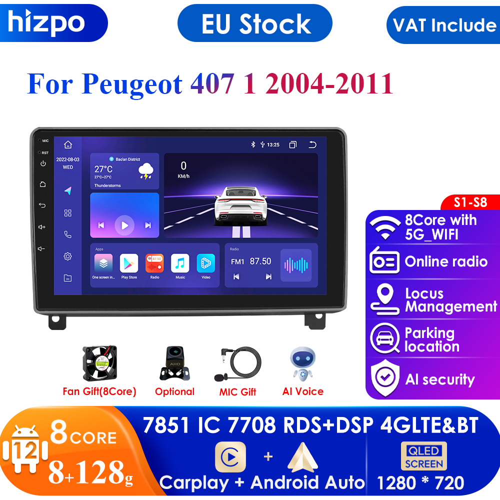 Autoradio Android, Navigation GPS, 4G, Lecteur StÃ©rÃ©o, Limitation VidÃ©o, UnitÃ© Centrale pour Voiture KIT 407 1 (2004-2011) n° 1