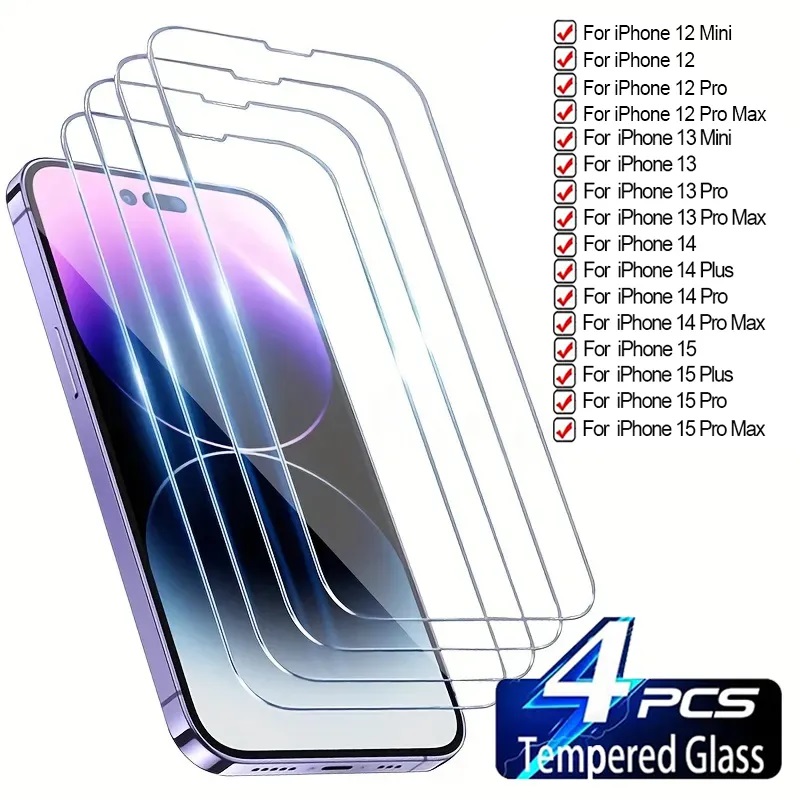 Protecteur d'Ã©cran en verre pour iPhone, verre Guatemala pour iPhone 14, 15 Plus, 12, 13 Mini, 11, 12 Pro Max, 13, 14, 15 Pro, Poly XS Max, 4 piÃ¨ces n° 1