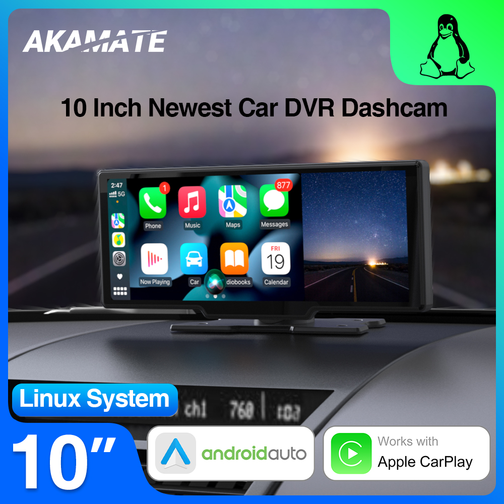 CamÃ©ra de tableau de bord de voiture sans fil, CarPlay, Android Auto, double camÃ©ra, conception DVR, carte Prada, enregistreur de conduite, Ã©cran 10 pouces n° 1