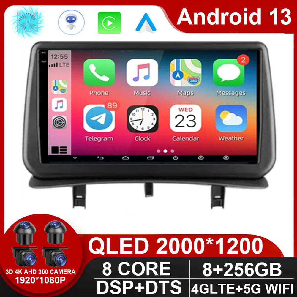 Autoradio Android 13, Navigation GPS, WiFi 4G, Carplay, StÃ©rÃ©o, Lecteur DVD, Sans DVD, pour Voiture Renault Clio 3 (2005-2014) n° 1