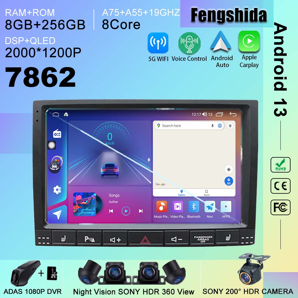 Autoradio Android 13 avec Navigation GPS pour Voiture VW Touareg GP 7862-2002, UnitÃ© Centrale StÃ©rÃ©o, WIFI 5G, Processeur 2010, Lecteur de Limitation, Sans 2Din n° 1