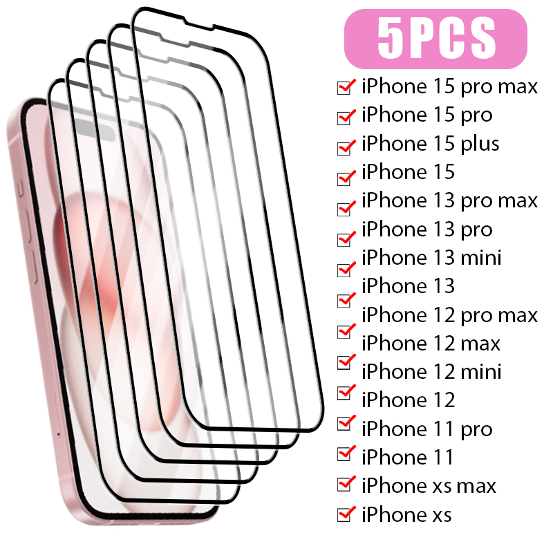 Protecteur d'Ã©cran en verre guatÃ©maltÃ¨que pour iPhone, couverture complÃ¨te, iPhone 15, 14, 13, 12, 11 Pro Max, Mini Plus, X, Poly, XS, 7, 8, SE, 2020, 2022, 5 piÃ¨ces n° 1