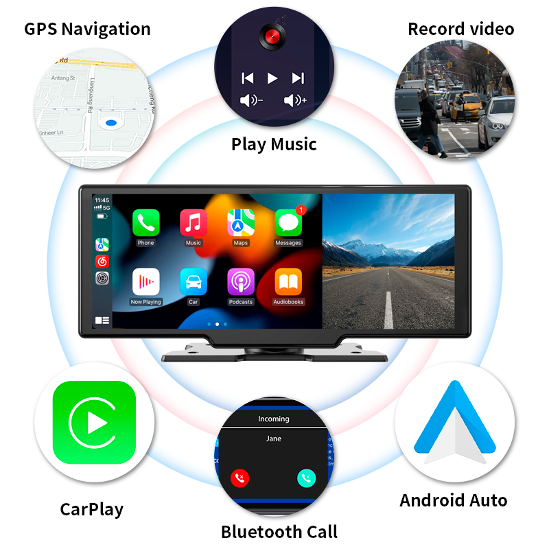 CamÃ©ra de tableau de bord de voiture sans fil, CarPlay, Android Auto, double camÃ©ra, conception DVR, carte Prada, enregistreur de conduite, Ã©cran 10 pouces n° 2