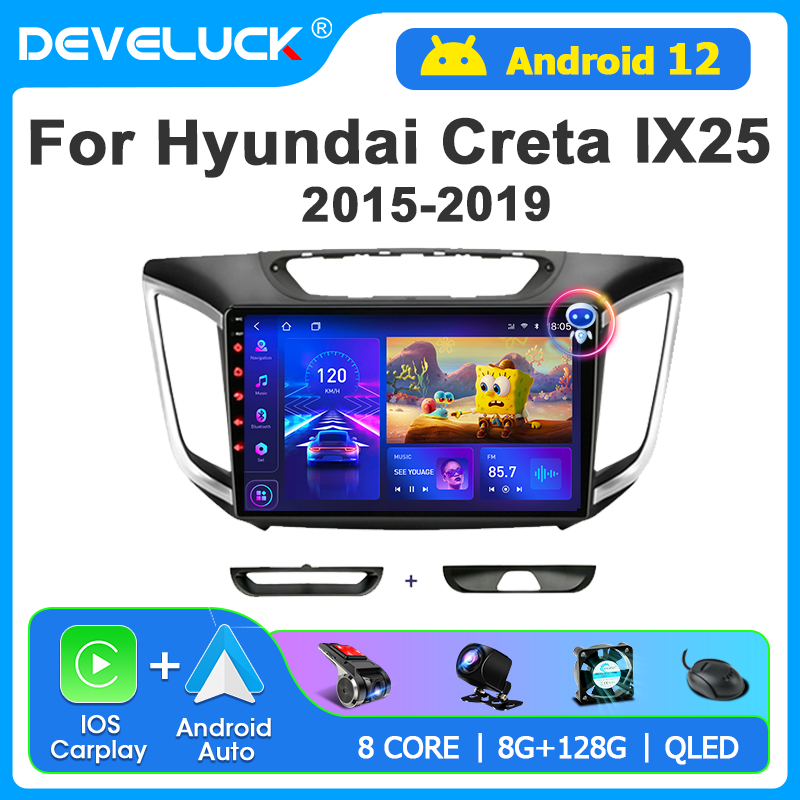 Autoradio Android 12 avec Navigation GPS et Ã‰cran PartagÃ©, Lecteur VidÃ©o, 4G, 2 Din, 10.1 Pouces, Limitation, Carplay, pour Hyundai Creta feast 25, 2015-2021 n° 1