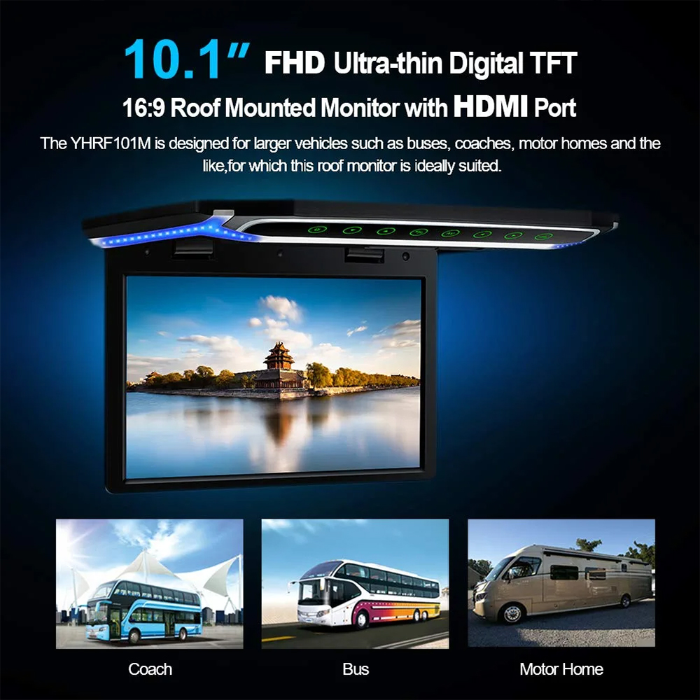 Lecteur rabattable de toit de voiture montÃ© ultra-mince, moniteur de voiture, Ã©cran large, vidÃ©o HD, TFT numÃ©rique, HDMI, IR, FM, USB, SD, 10.1 pouces, 1080P n° 4