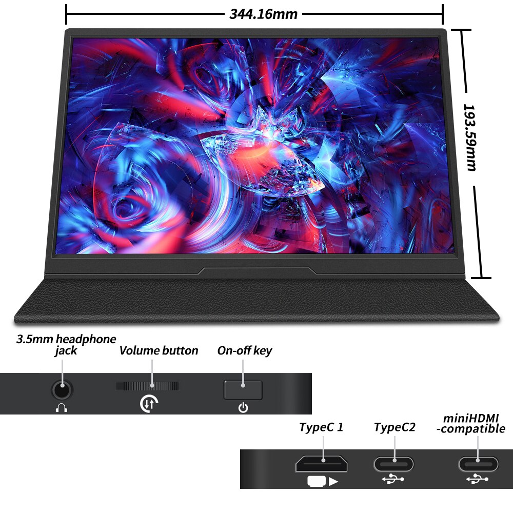 MUCAL-Moniteur portable FHD IPS pour ordinateur portable, Ã©cran de jeu de voyage, commutateur de tÃ©lÃ©phone, PS4, PS5, XBOX, MacPle, 15.6 pouces, 144Hz, 1920x1080 n° 4