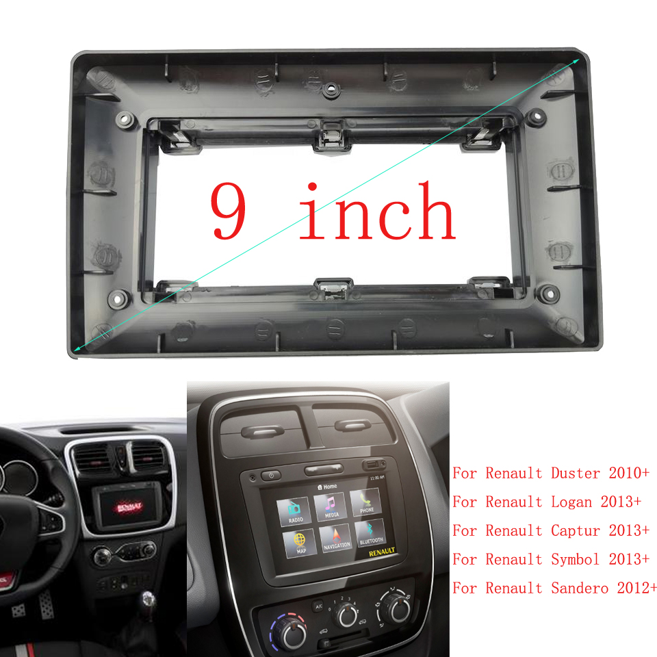 Kit d'adaptateur de cadre de tableau de bord pour Renault Duster Logan Captur Sandero, 2Din, grand Ã©cran 9 , DVD, panneau d'installation, audio de voiture n° 1