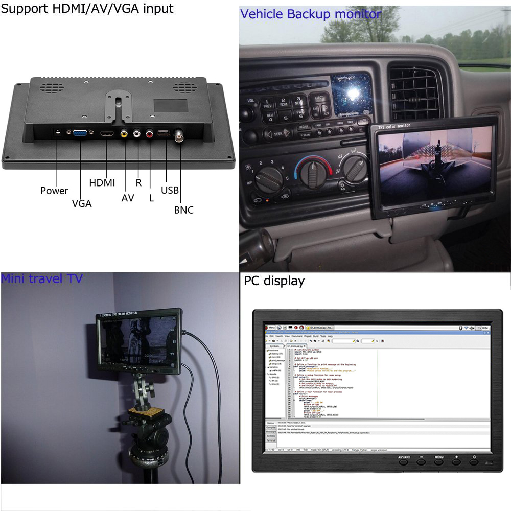 Moniteur de voiture avec Ã©cran LCD, moniteur de sÃ©curitÃ© domestique, HDMI, VGA, 10.1 pouces n° 3