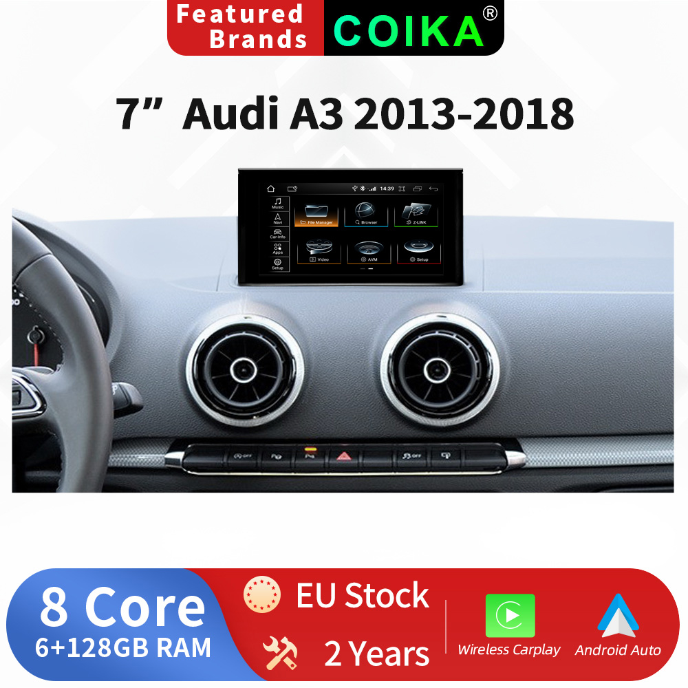 Autoradio Android 12 avec Ã‰cran Tactile de 7 Pouces, StÃ©rÃ©o, Navigation GPS, WIFI, BT, Sans Fil, Carplay, Limitation 8 CÅ“urs, pour Voiture Audi A3 (2013-2018) n° 1