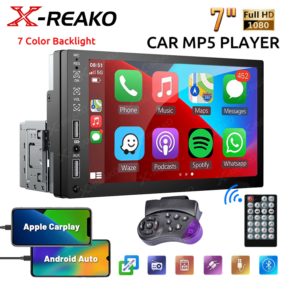 X-REAKO 1 Din Carplay Autoradio 7 HD Autoradio Limitation MP5 Lecteur Ã‰cran Tactile Miroir Lien StÃ©rÃ©o Bluetooth 2USB FM CamÃ©ra n° 1