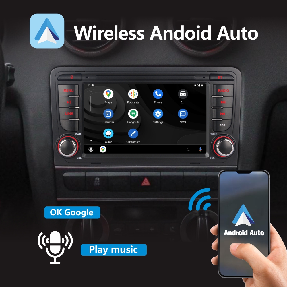 Autoradio Android Carplay avec Ã‰cran Tactile IPS de 7 Pouces, CamÃ©ra de Rectransistors DAB + AHD, Sans Fil, pour Voiture Audi A3 S3 RS3 (2003-2012) n° 3