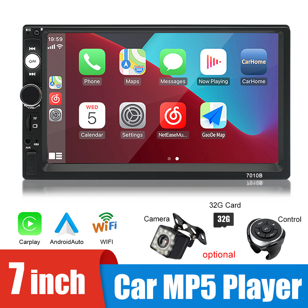 Lecteur Carplay Android Auto avec camÃ©ra de recul, 12V, Ã©cran 7 pouces, Bluetooth, MP5, audio, autoradio, MP3, FM, accessoires d'autoradio, 7010B n° 1