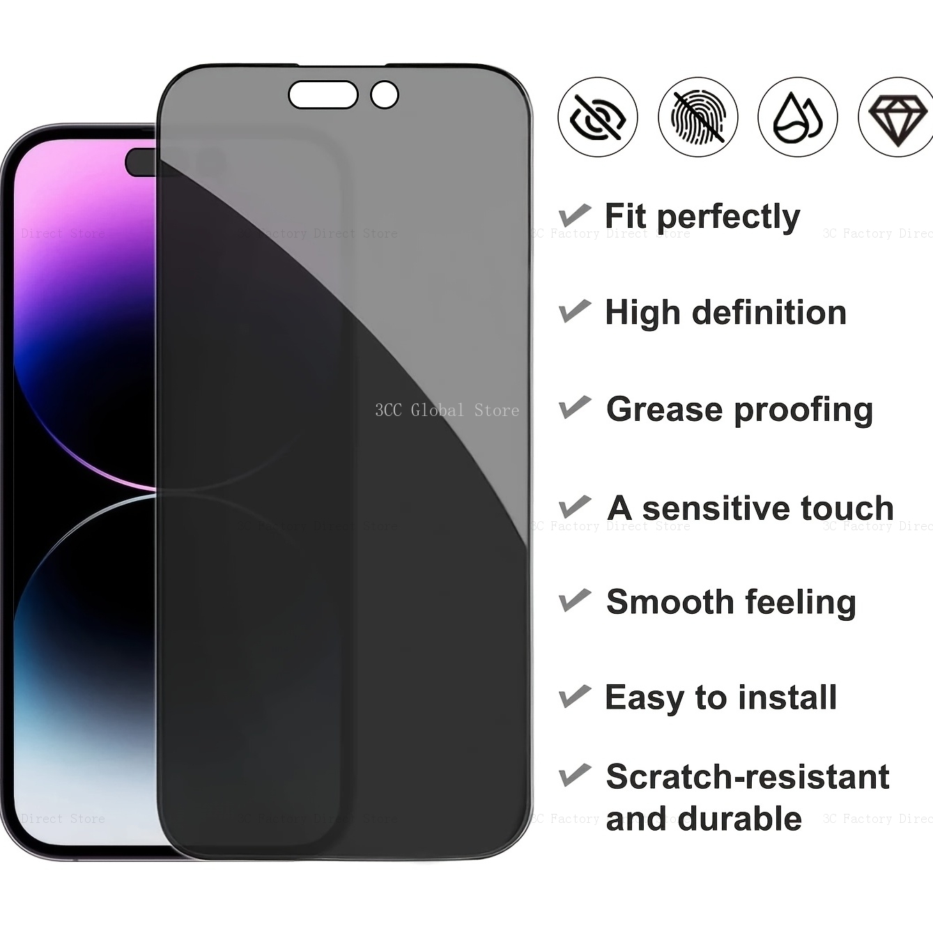 Protecteurs d'Ã©cran de confidentialitÃ© en verre anti-espion Guatemala, protecteurs d'Ã©cran pour iPhone 15, 14, 13, 12/11 Pro, XS Max, 12, 13 Mini, Poly, Xs Max, Poly, SE2022, 2 piÃ¨ces n° 4