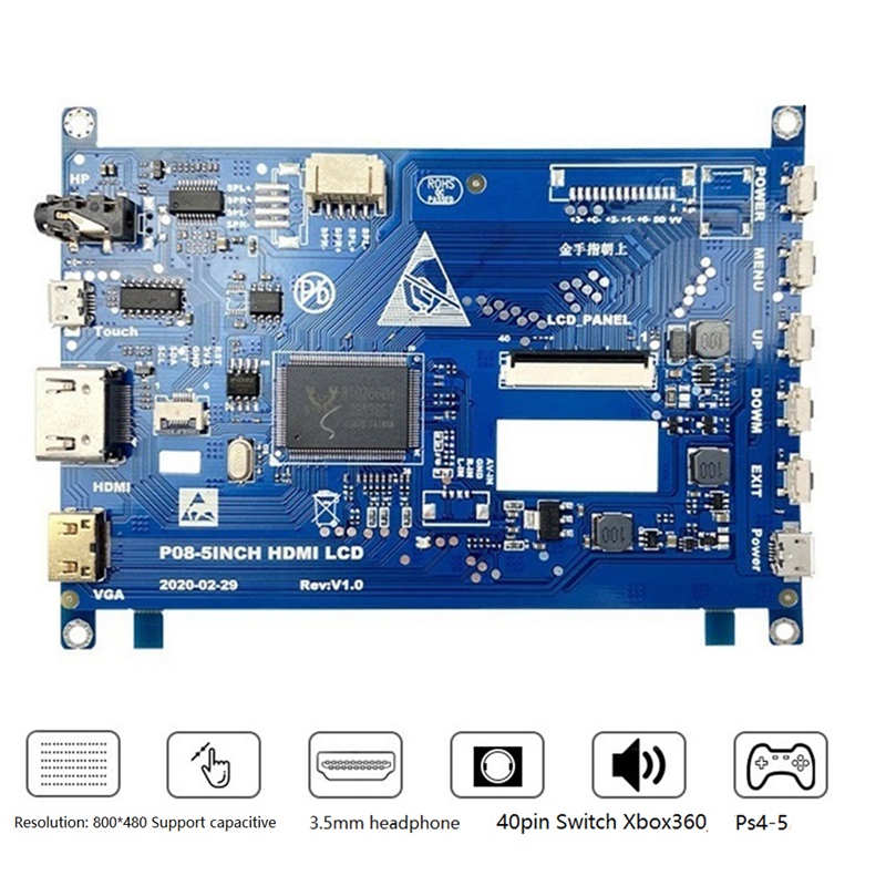 Support de carte de pilote d'affichage Ã  Ã©cran LCD, moniteur tactile LCD, carte de pilote pour Raspberry Pi, 800x480, 5 pouces n° 2